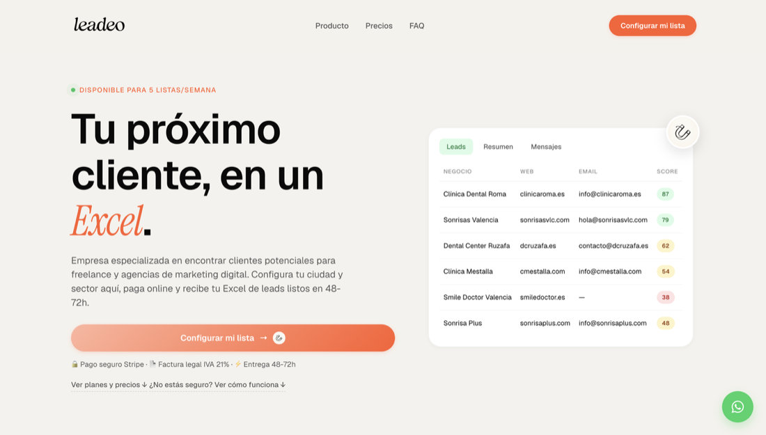 Web SaaS de Leadeo con agente IA en WhatsApp